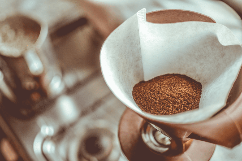 Ground coffee in a coffee filter